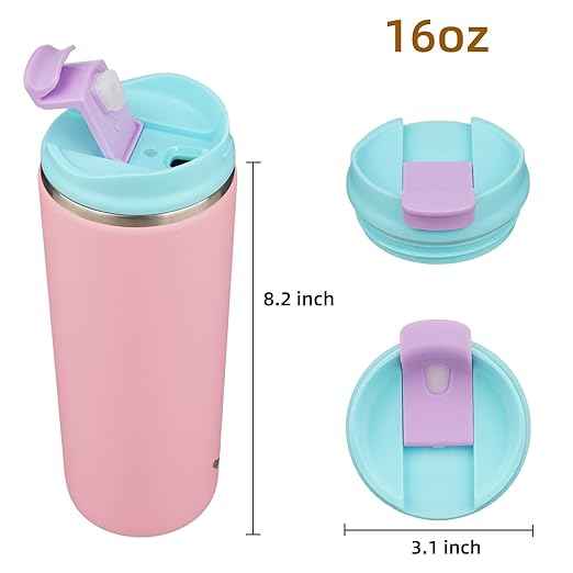Konokyo Tumbler with Lid, 16 oz Travel Coffee Mug Double Wall Vacuum Stainless Steel Thermal Metal Cup Insulated Water Bottle,Pink
