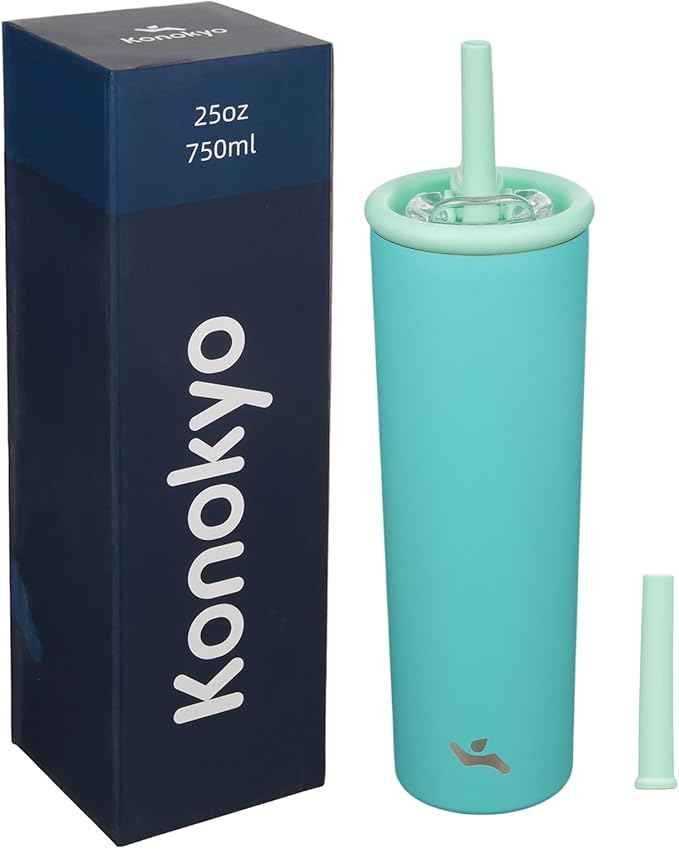Konokyo 25oz Insulated Tumbler with Lid and Straw, Reusable Iced Coffee Cup with Lid, Travel Coffee Mug, BPA-Free, Leak-Proof and Durable, Turquoise