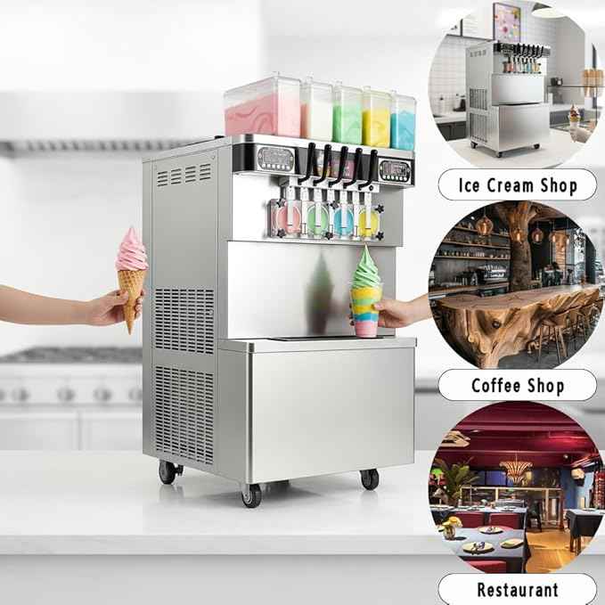 Commercial 7 Flavors Soft Serve Ice Cream Machine,17 Gal/H Yield Floor Stand Soft Ice Cream Maker,4+3 Mixed Frozen Yogurt Ice Cream Machine-Upper Tanks Refrigerated,For Restaurant Snack Bar