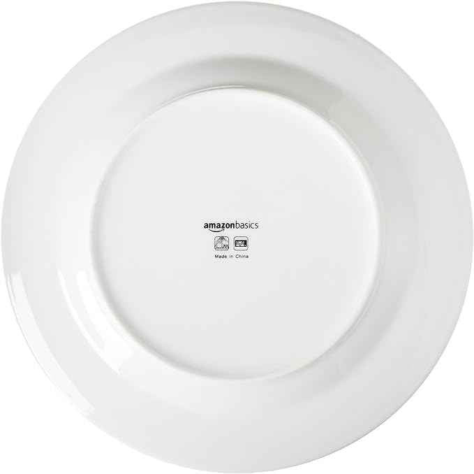Amazon Basics Porcelain Dinnerware Set, Microwave and Dishwasher Safe, Service for 6, 18-Piece, Plates, Bowls, White