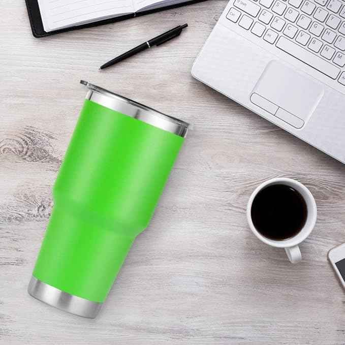 D·S 30 oz Green Tumbler Stainless Steel Double Wall Vacuum Insulated Mug with Straw and Lid, Cleaning Brush for Cold and Hot Beverages