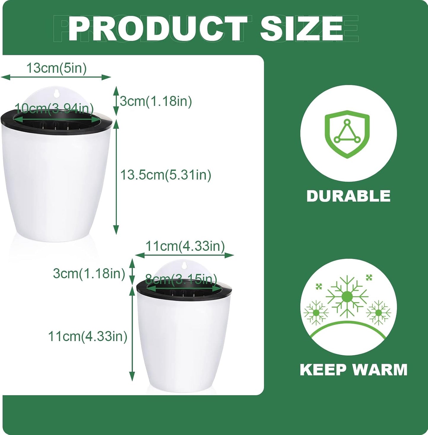 Amyhill 16 Pcs 5'' and 4.33'' Self Watering Hanging Planter for Indoor Plants Wall Planter with Hook and Absorbent Cotton Rope Wall Plant Holder Wall Mounted Planters White Flower Pots for Garden