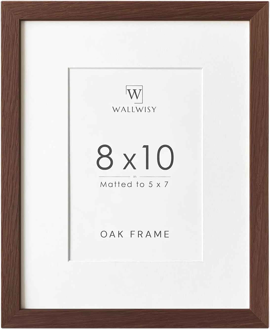 8x10 Picture Frame, Solid Oak Wood 8 x 10 Photo Frame with Mat to 5x7(Openning Size is 4.5x6.5), 10x8 Picture Frames for Wall and Tabletop Display, Natural Oak 8x10 Frame, (Walnut Set of 1)