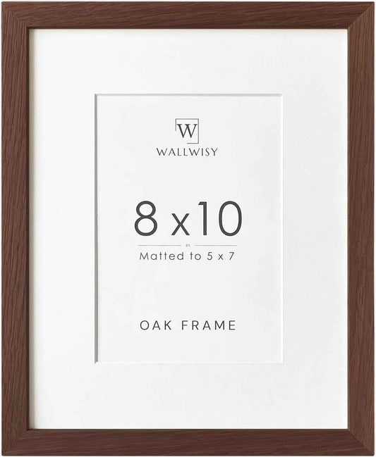 8x10 Picture Frame, Solid Oak Wood 8 x 10 Photo Frame with Mat to 5x7(Openning Size is 4.5x6.5), 10x8 Picture Frames for Wall and Tabletop Display, Natural Oak 8x10 Frame, (Walnut Set of 1)