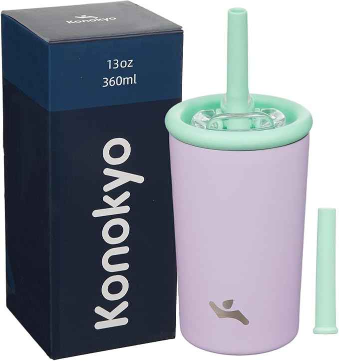 Konokyo 13oz Insulated Tumbler with Lid and Straw, Reusable Iced Coffee Cup with Lid, Travel Coffee Mug, BPA-Free, Leak-Proof and Durable, Purple