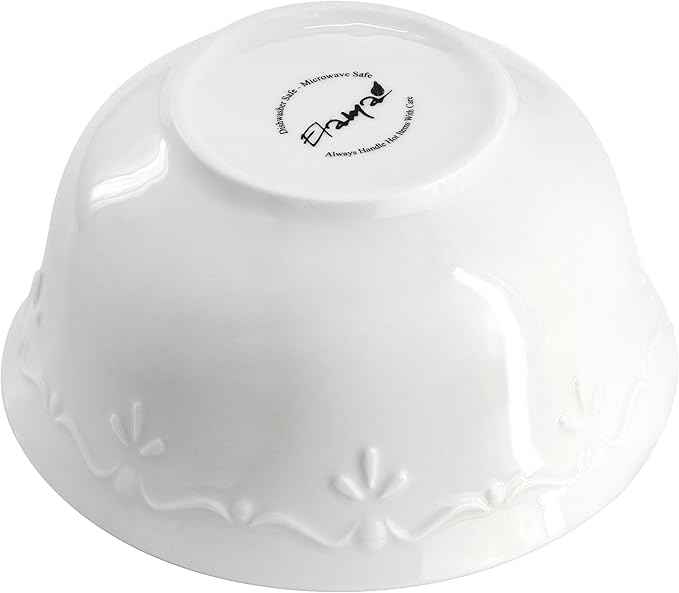 Elama Henryi 18 Piece Embossed Rim Detail Porcelain White Dinnerware Set, Tableware Set, Serveware (18 Piece)