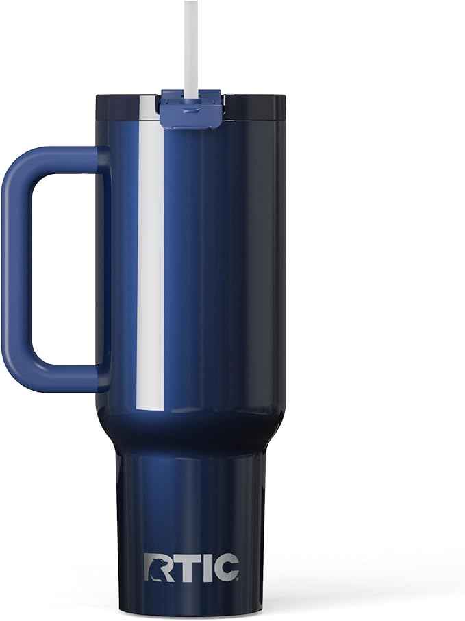 RTIC 40 oz Road Trip Tumbler Double-Walled Insulated Stainless Steel Portable Travel Coffee Mug Cup with Lid, Handle and Straw, Midnight Dust Metallic