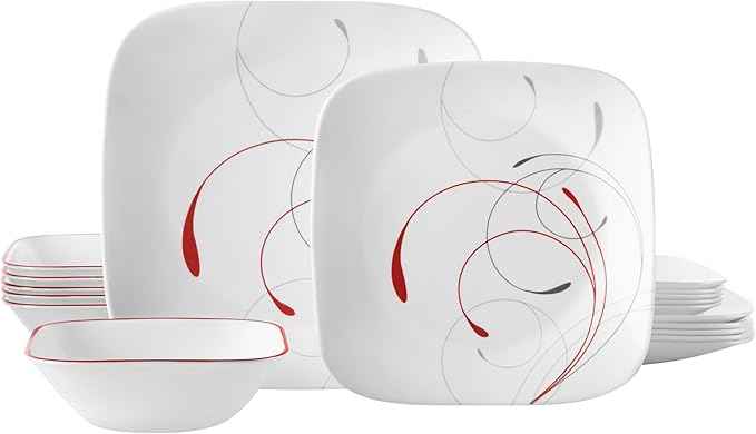 Corelle Vitrelle 18-Piece Service for 6 Dinnerware Set Triple Layer Glass and Chip Resistant, Lightweight Square Plates and Bowls Set, Splendor
