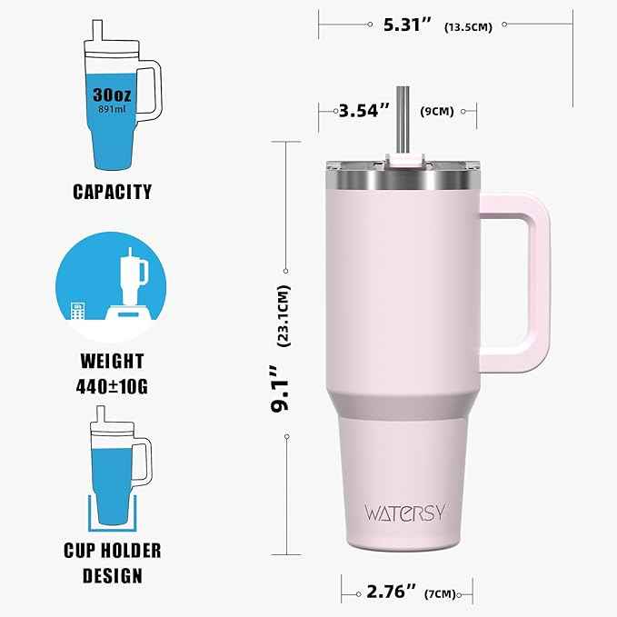 30 oz Tumbler with Handle,Tumbler with Lid and Straw,Double Wall Insulated Cup Stainless Steel Travel Mug(Cold for 34 Hours),Water Bottle for Iced Tea,Coffee,Cold Beverages(Rose Quartz)