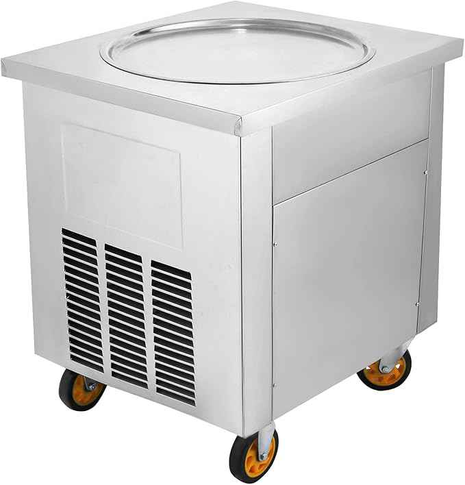 VEVOR Commercial Ice Roll Maker, 1800W Fried Yogurt Cream Machine, Fried Ice Cream Roll Machine with 19.7-Inch Round Pan, 2 Defrost Methods (Button & Pedal), Perfect for Bars, Cafes, Dessert Shops