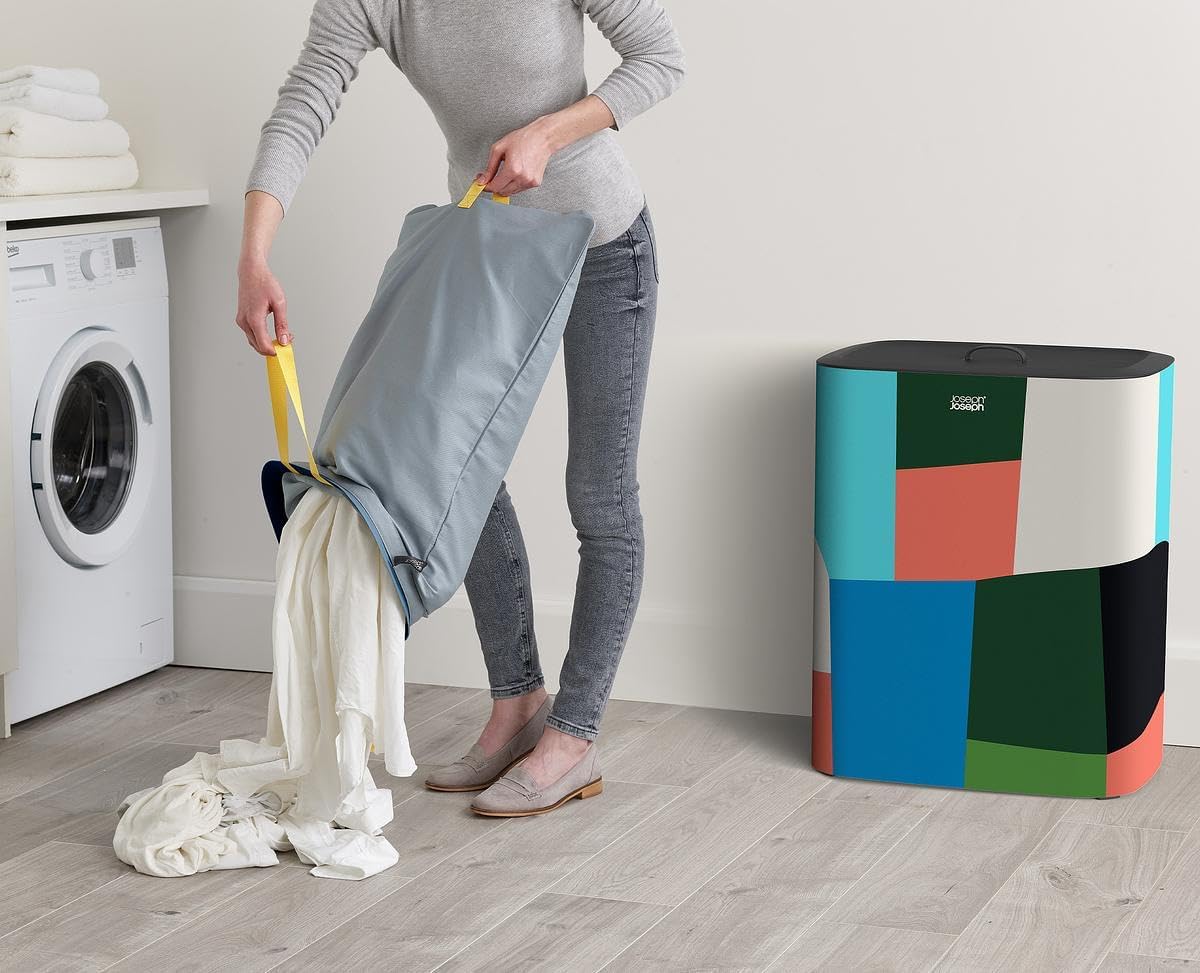Joseph Joseph Tota 90 liter/23.8 gallon Laundry Hamper Separation Basket with lid, 2 Removable Washing Bags with Handles - Multicolor
