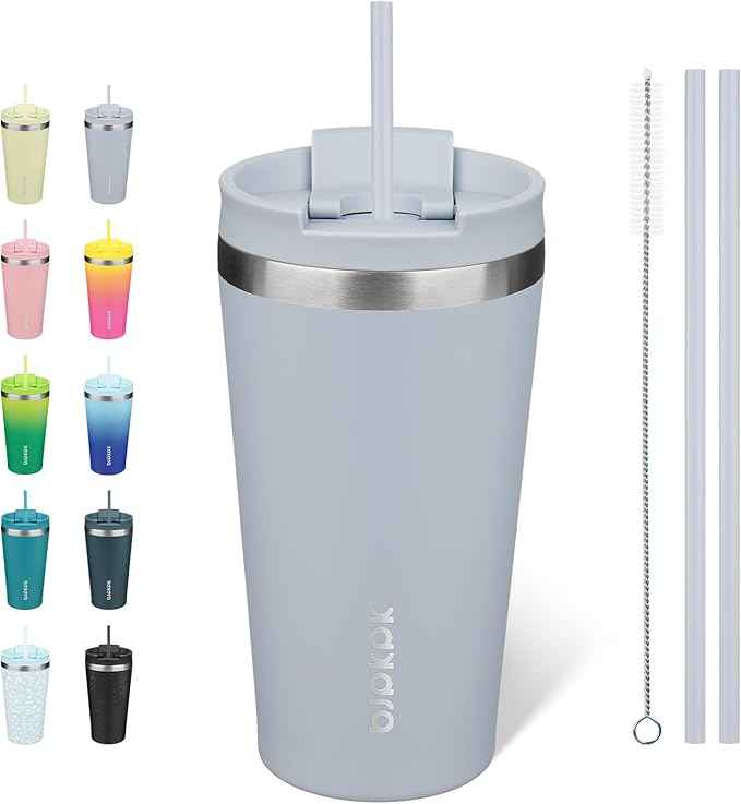 BJPKPK 18oz Stainless Steel Insulated Tumbler With lid And Straw Travel Coffee Thermal Tumblers Cup For Women And Men,Modern Blue