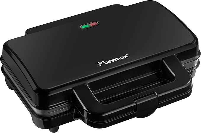 Bestron XL Sandwich maker for 2 sandwiches, Sandwich maker with non-stick coating & indicator light, 1000W, color: Black