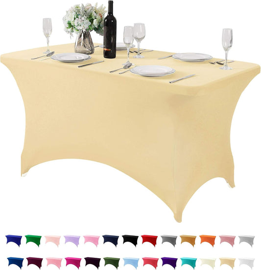 Spandex Table Cover for 4FT or 6ft or 8ft Table Universal Fitted Stretch Tablecloth for Party, Banquet, Wedding and Events-Champagne