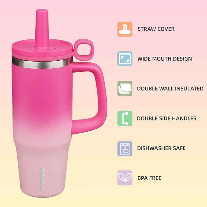 BJPKPK 32oz Stainless Steel Insulated Tumbler with Handle and Straw Travel Coffee Mug Thermal Cups with Lid,Cherry Blossom