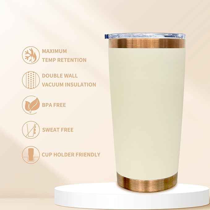 20 oz Tumbler Bulk 12 Pack Stainless Steel Tumbler with Lid and Straw, Double Wall Vacuum Insulated Travel Coffee Mug for Laser Engrave, Powder Coated Cup for Hot and Cold Drinks (Cream,12 pack)