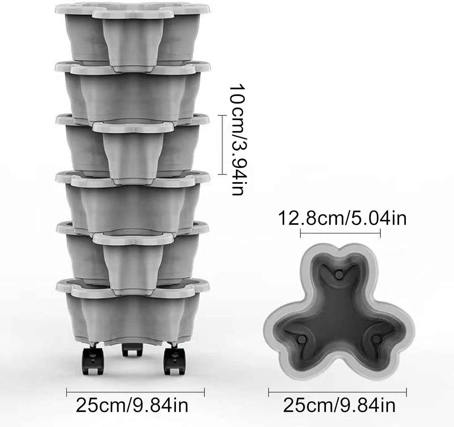 Vertical Planter Tower - 6 Tier Stackable Garden Planters with Wheels for Strawberry Flower and Vegetable Indoor Outdoor Use Gray