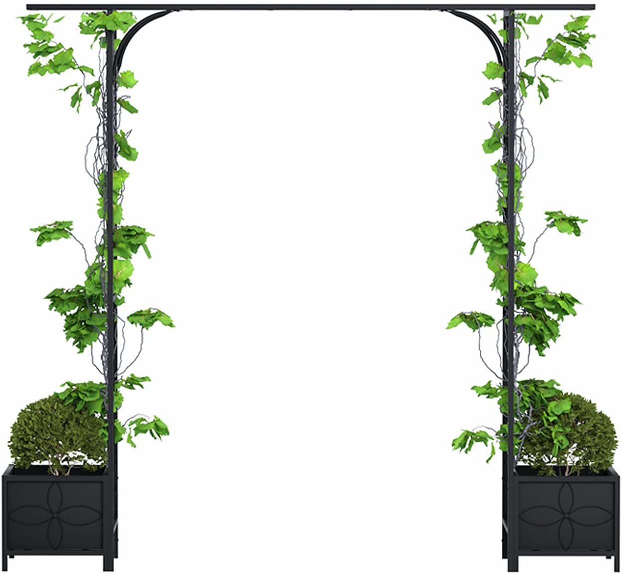 Zhongma Metal Garden Arbor with Planters, 83.5'' High x 90.5'' Wide, Outdoor Arch for Climbing Plant, Decorations Pergola with Plant Baskets …