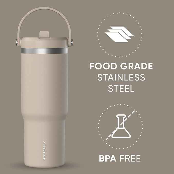 Hydrapeak Nomad 32 oz Tumbler with Handle and Straw Lid, Leakproof, Double Insulated, 32oz Cup Stainless Steel (ST-Latte)