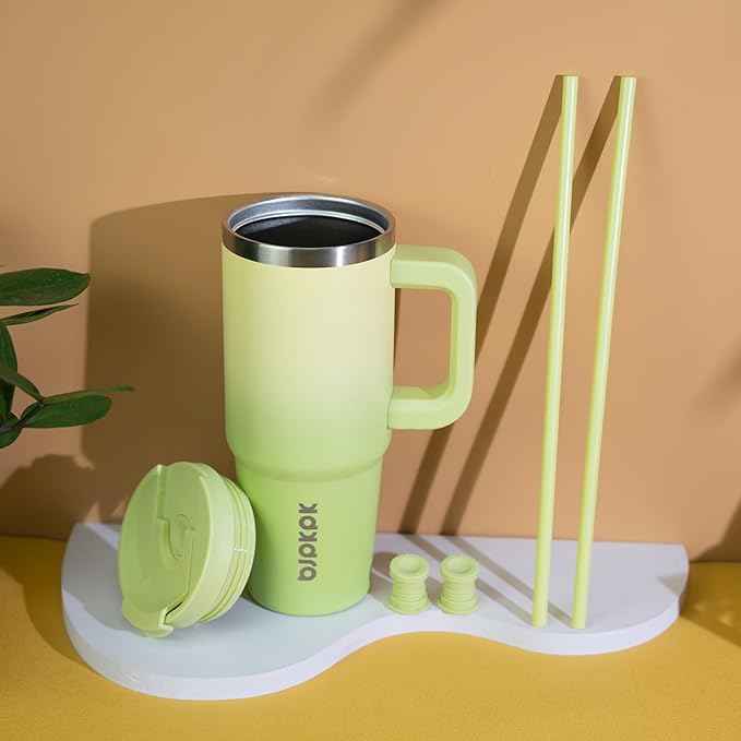 BJPKPK 30 oz Tumbler With Handle Insulated Tumblers With Lid And Straw Stainless Steel Thermal Cup,Lime