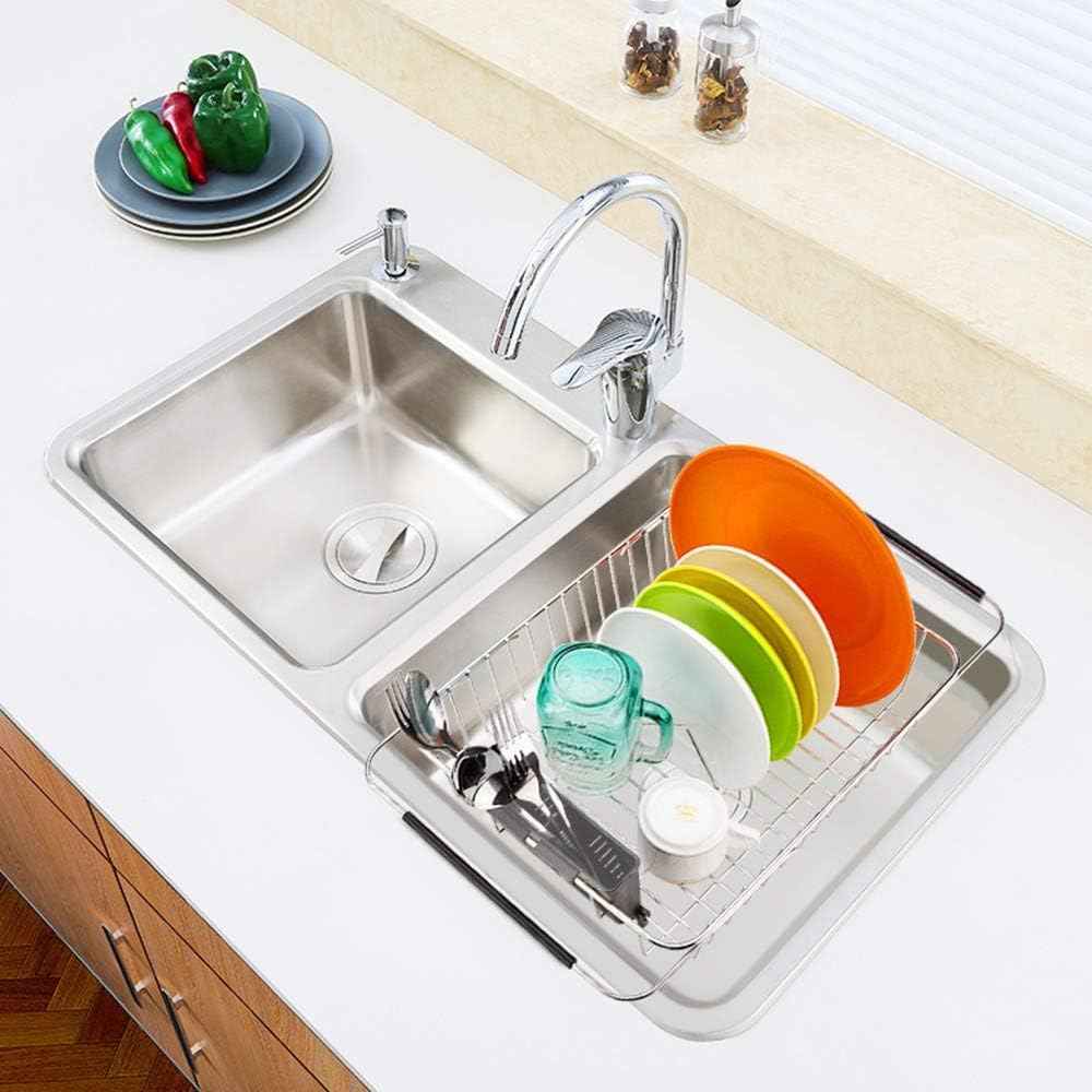 SANNO Dish Drying Rack with Stainless Steel Utensil Holder Large Dish Rack Drainer Drain Expandable Shelf Dish Rack in Sink or Over Sink or On Counter Rustproof Stainless Steel