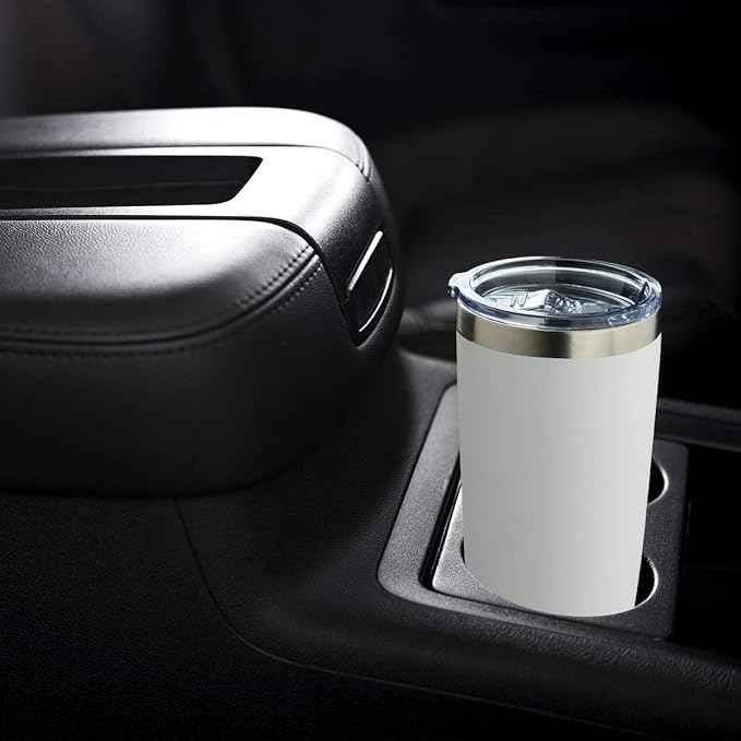 COMOOO 20oz White Tumbler Double Wall Vacuum Insulated Travel Mug Stainless Steel Coffee Mug with Lid and Straw Durable Powder Coated Insulated Coffee Cup for Cold & Hot Drinks (White,12 pack