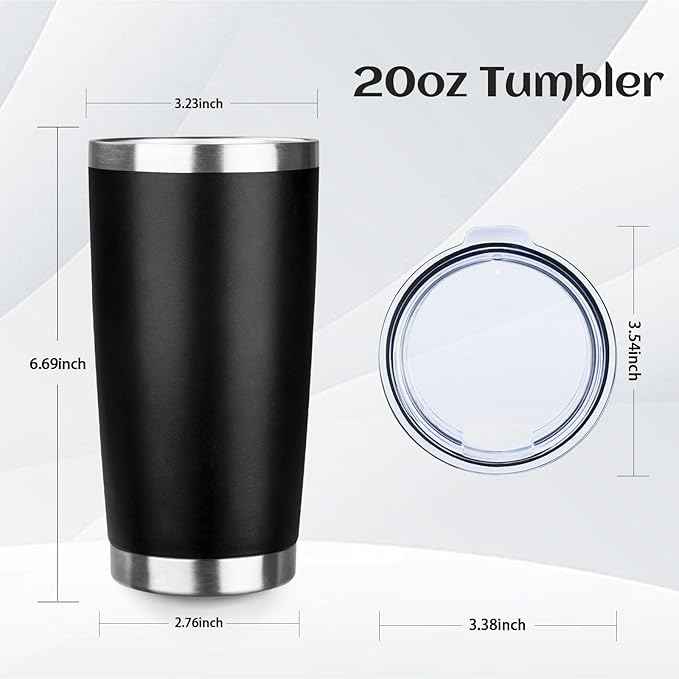 StarSpeed 20oz Tumbler Bulk with Lid, Stainless Steel Insulated Tumblers Double Wall Vacuum Insulated Travel Mug, Powder Coated Coffee Cups for Hot and Cold Drinks(Black,6)