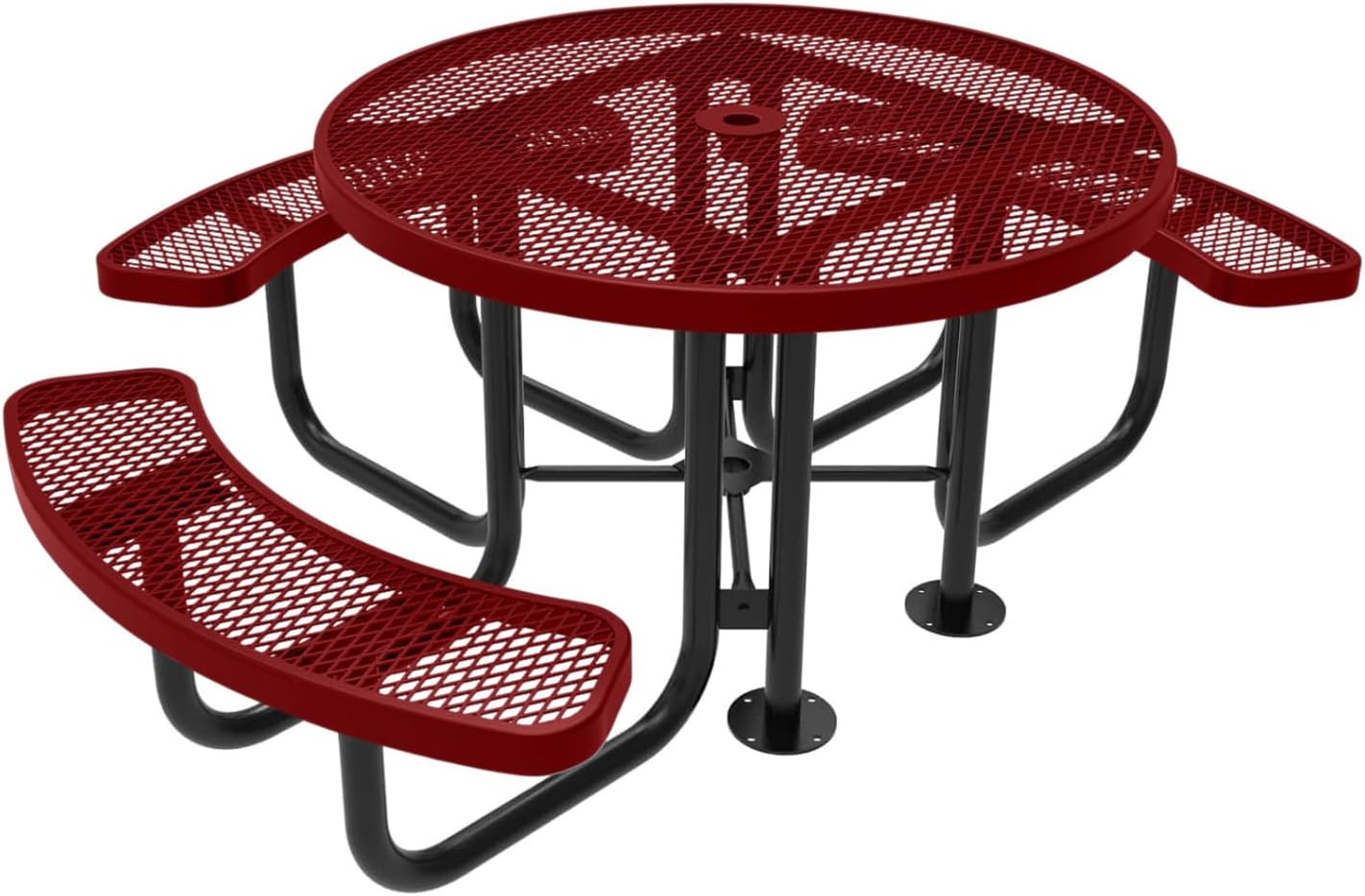 Coated Outdoor Furniture Heavy-Duty Portable ADA-Compliant Outdoor Picnic Table with Umbrella Hole, Expanded Metal Patio Dining Furniture Made in America (46" Round Top, Textured Burgundy)