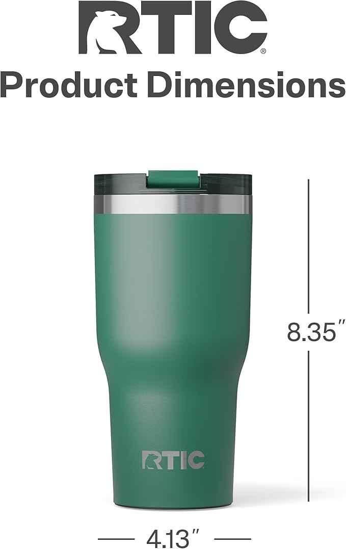 RTIC 30oz Essential Tumbler with Lid, Ceramic Lined, Insulated, Stainless Steel, Metal, Double Wall Vacuum-Insulation, Travel Cup for Iced Coffee, Tea, Hot and Cold Drink, Pine Tree