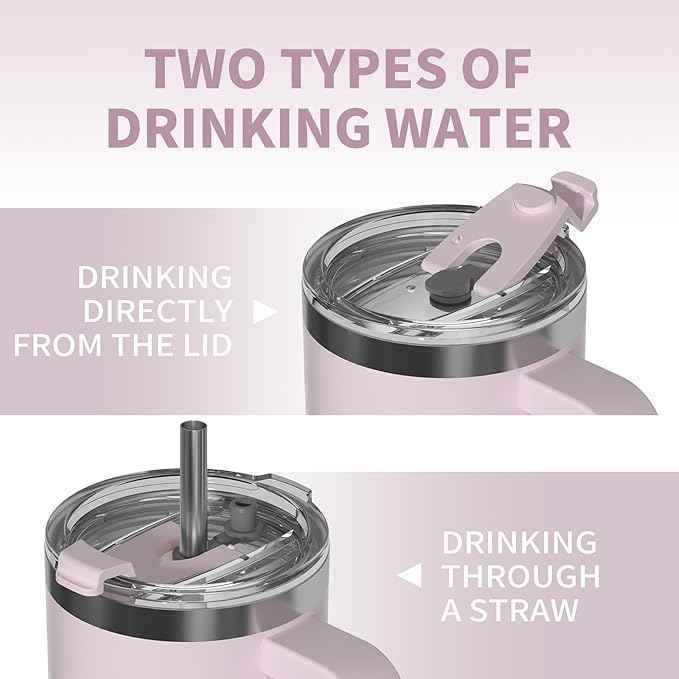 20 oz Tumbler with Handle,Tumbler with Lid and Straw,Double Wall Insulated Cup Stainless Steel Travel Mug(Cold for 34 Hours),Water Bottle for Iced Tea,Coffee,Cold Beverages(Rose Quartz)