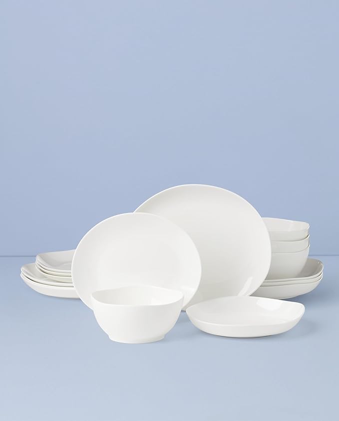 Lenox Dinnerware Set, Studio 1414 Curve 16-Piece Set, Service For 4, Bone China Material, Dishwasher & Microwave Safe, Home And Kitchen, Kitchen And Dining, Plates And Bowls Sets (White, 16 Pieces)