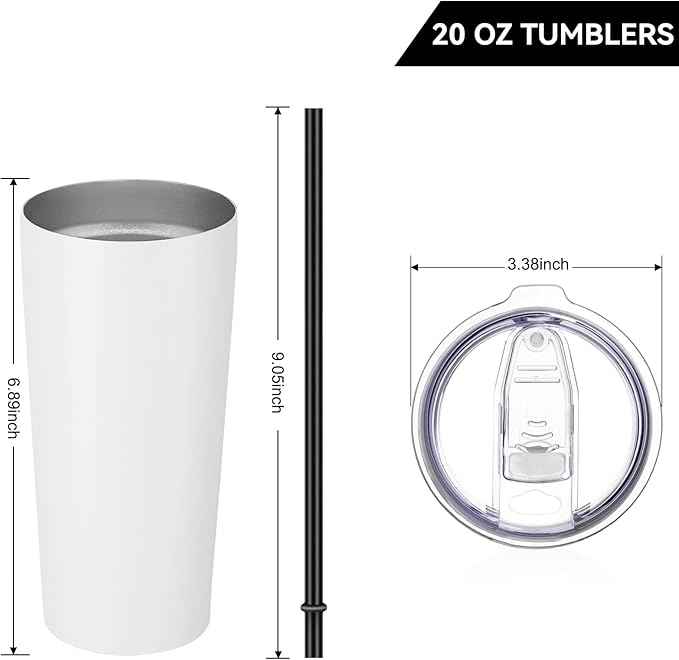 VEGOND 20oz Tumbler Bulk with Lid and Straw 1 Pack, Stainless Steel Vacuum Insulated Tumbler, Double Wall Coffee Cup Travel Mug, White