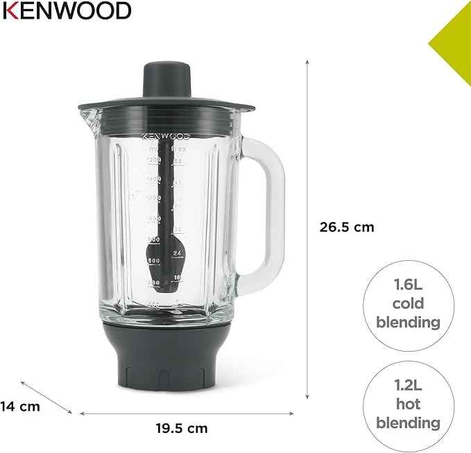 Kenwood KAH359GL Blender Attachment for Kenwood Kitchen Machines Glass and Black