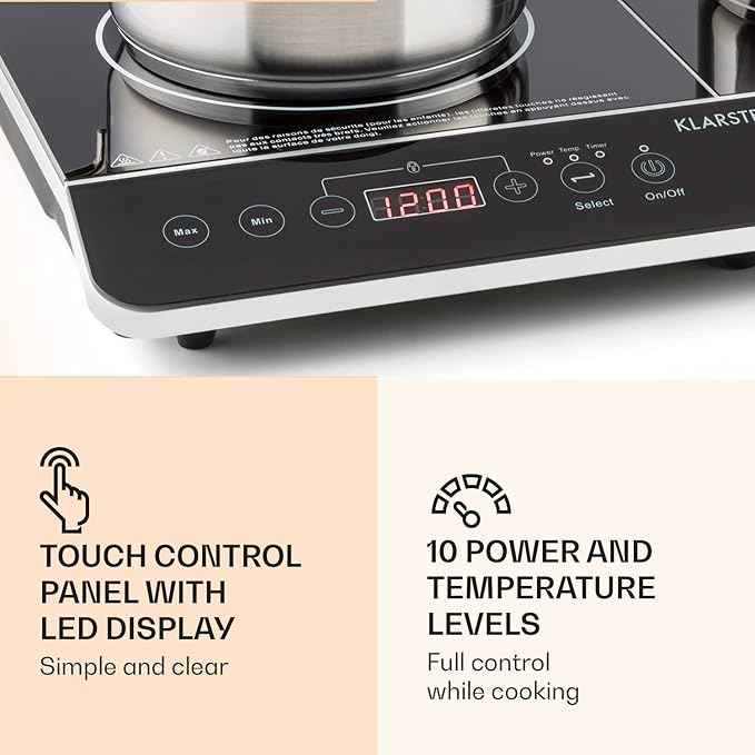 Klarstein VariCook Slim Double Induction Hob 3500W, 240°C, 10 Adjustable Power Levels, Glass Surface, Timer, Touch Control via Surface, Black