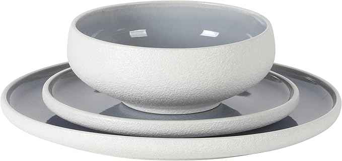 Gibson Elite Pacifco Beach Plates and Bowls Sets, 12-Piece Stoneware Dinnerware Sets, Reactive Glaze Dish Set - Blue