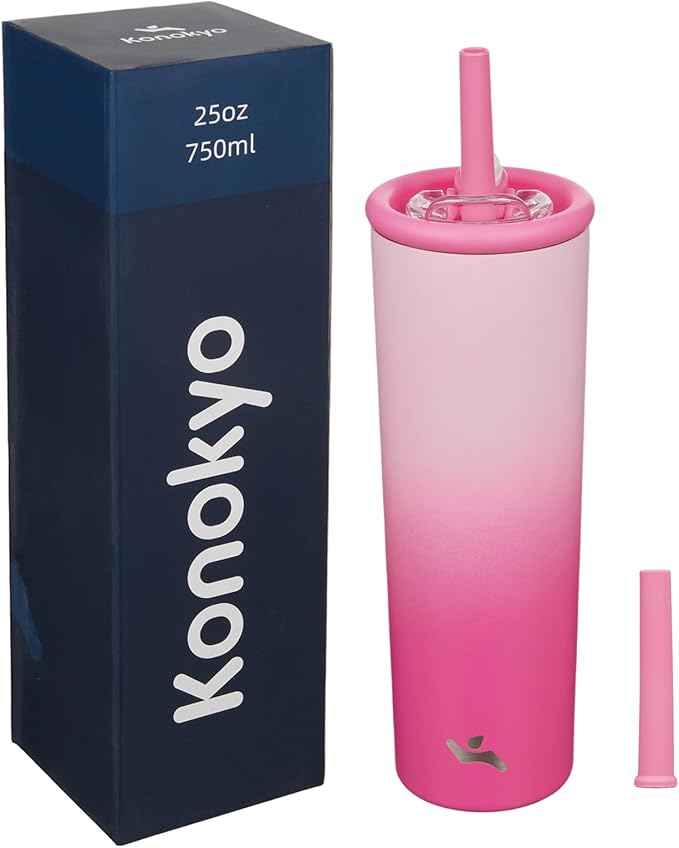 Konokyo 25oz Insulated Tumbler with Lid and Straw, Reusable Iced Coffee Cup with Lid, Travel Coffee Mug, BPA-Free, Leak-Proof and Durable, Cherry Blossoms
