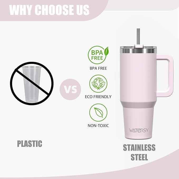 20 oz Tumbler with Handle,Tumbler with Lid and Straw,Double Wall Insulated Cup Stainless Steel Travel Mug(Cold for 34 Hours),Water Bottle for Iced Tea,Coffee,Cold Beverages(Rose Quartz)