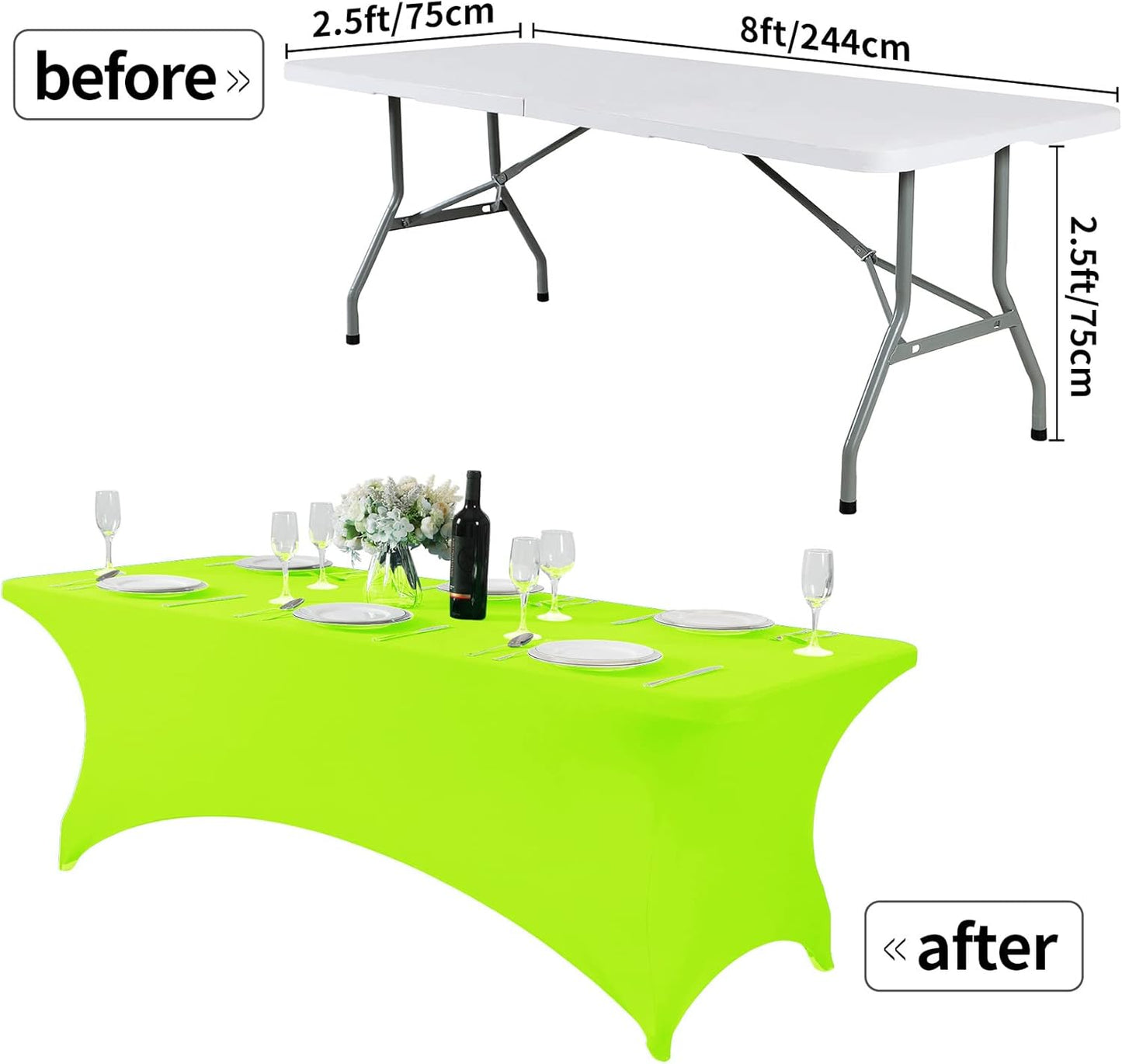 Spandex Table Cover for 8FT or 4ft or 6ft Table Universal Fitted Stretch Tablecloth for Party, Banquet, Wedding and Events-Neon Lemon