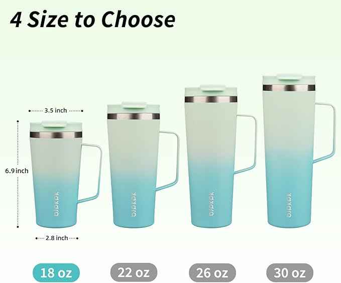 BJPKPK Insulated Tumbler with Handle, 18oz Insulated Tumblers with Lid and Straw, Stainless Steel Metal Water Bottles, Coffee Travel Mugs, Cups, Mint