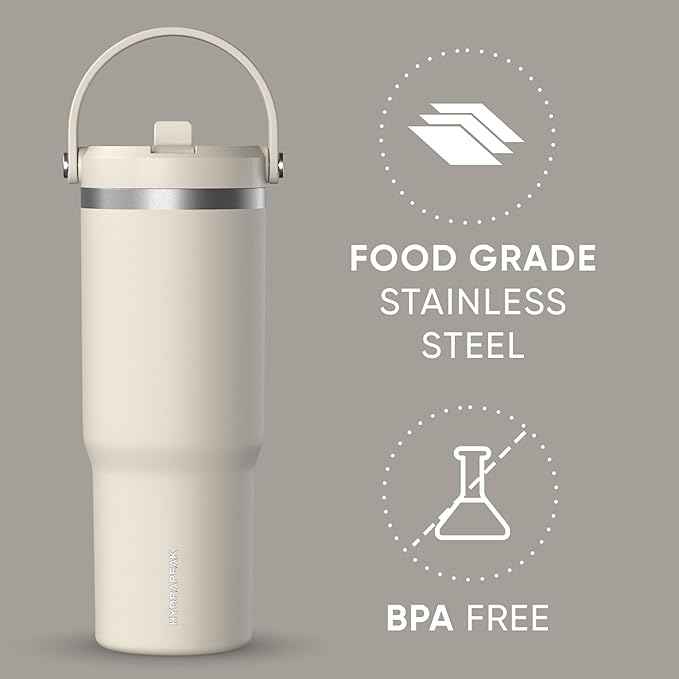 Hydrapeak Nomad 32 oz Tumbler with Handle and Straw Lid, Leakproof, Double Insulated, 32oz Cup Stainless Steel (Stone)