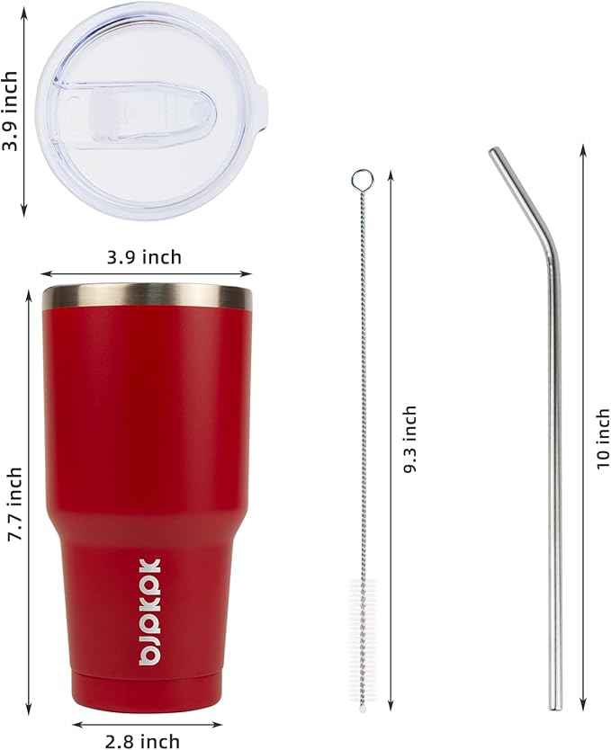 BJPKPK 30 oz Tumbler with Lid and Straw, Stainless Steel Insulated Travel Coffee Mug Reusable Thermal Cup,Red