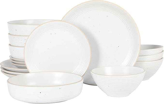 Gibson Home Dinah 16-Piece Matte White Stoneware Dinnerware Set – Double Bowl, Embossed Speckled Design, Durable Kitchen Dinnerware