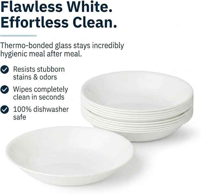 Corelle Vitrelle 6-Piece Bowl Set Triple Layer Glass and Chip Resistant, 20-Oz Lightweight Round Bowls, Winter Frost White