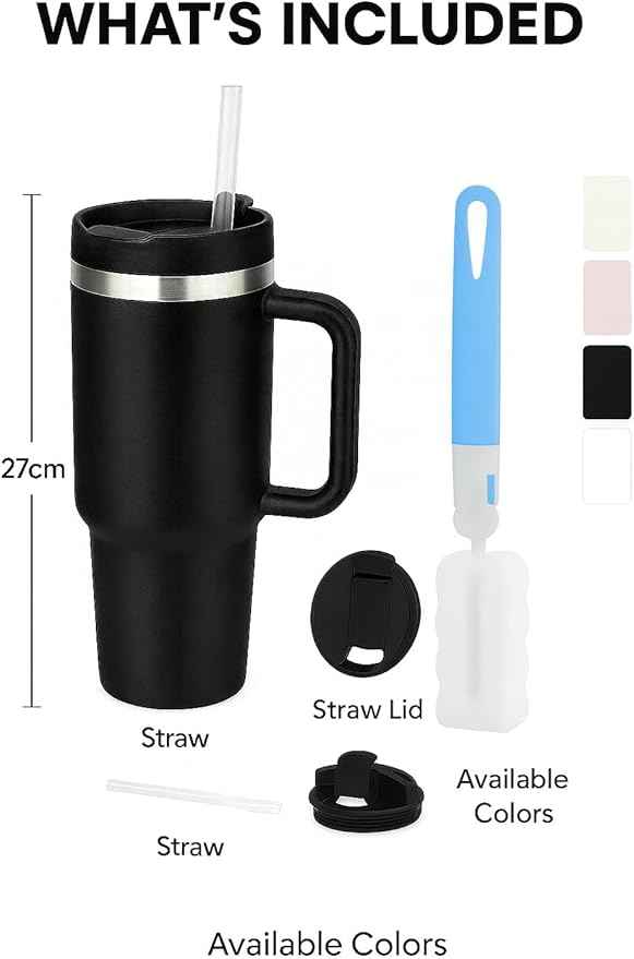 40 oz Tumbler with Handle and Straw | Insulated Stainless Steel Travel Mug with Leak Proof Lid | Cup Holder Friendly | BPA Free | Keeps Cold 12 Hours Hot 8 Hours