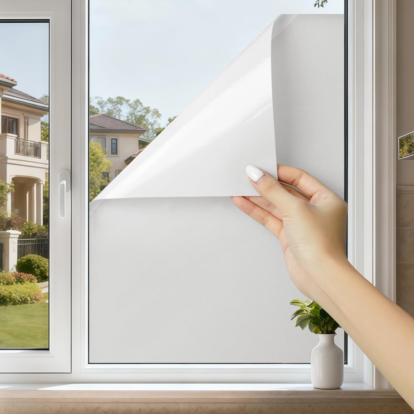 Frosted Window Film, Removable Glass Door Privacy Film, Suitable for Bathrooms, Offices, Static Cling Decorative Film, Reusable Window Stickers (White, 29.6X78.7 Inch)