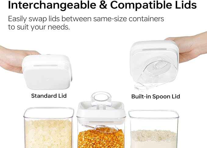 Felli Flip Tite Food Storage Container with Scoop & Lid 5" LARGE Airtight Ring Top, Acrylic Canister for Sugar Flour Baking Powder Rice Pasta, Kitchen Organizer Christmas Gift Set (10pk, Variety)