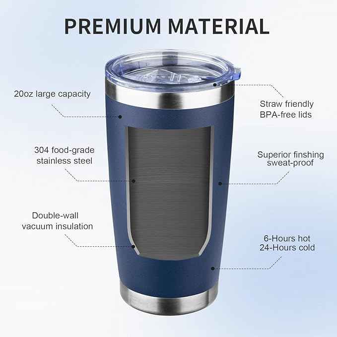20oz Tumbler with Lid and Straw Double Wall Powder Coated Vacuum Insulated Coffee Tumbler Stainless Steel Insulated Travel Coffee Mug Spill-Proof Thermal Cup for Hot and Cold Beverage,Navy Blue