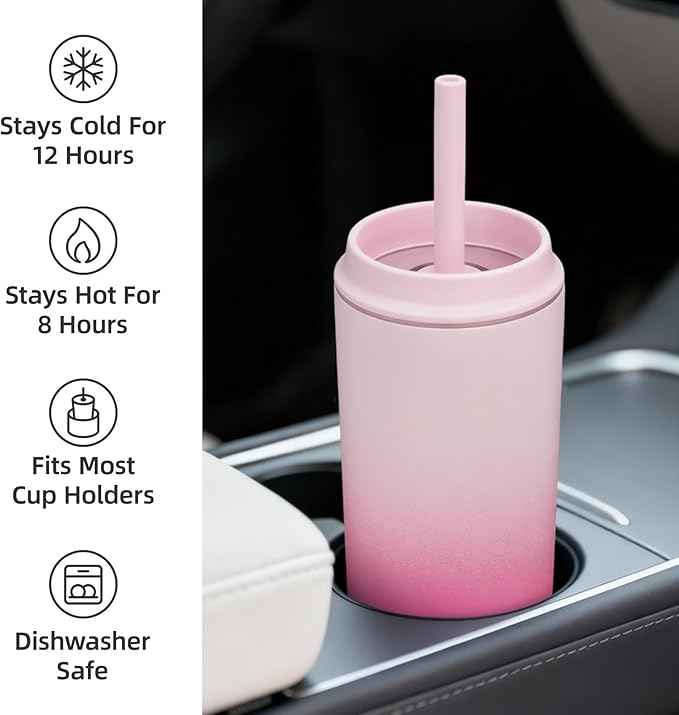 BJPKPK Insulated Tumbler with Lid and Straw,20 oz Stainless Steel Travel Coffee Mug,Spill Proof Thermal Cup,Keep Drinks Cold and Hot,Cherry Blossom