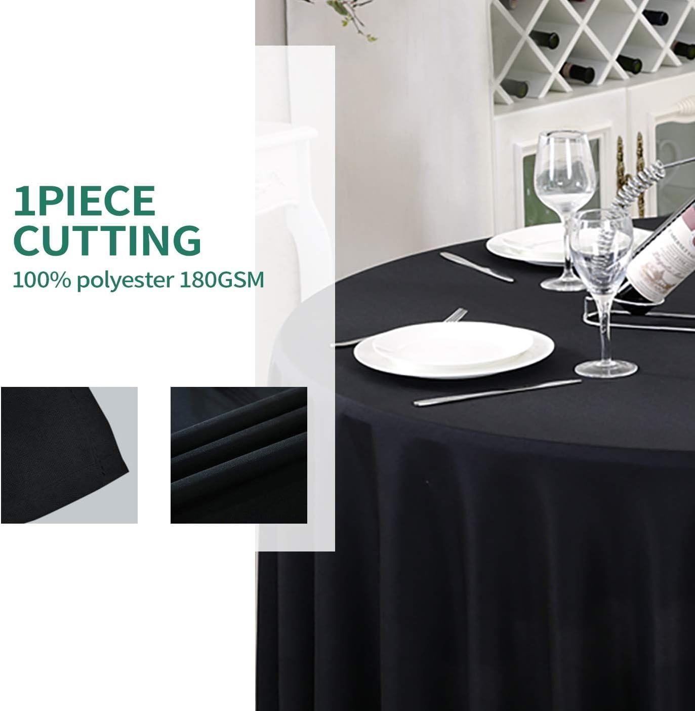 Surmente 120 inch Round Tablecloths -5 Pack Black Round Table Cloths, Polyester Fabric Table Covers for Wedding, Party, Banquet, or Restaurant