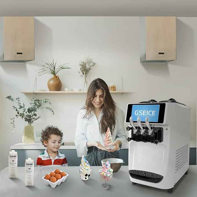 Commercial Ice Cream Maker Machine, 10 Inch LCD Touch Screen Dual System Independent Operation, 6.8 to 8.4 Gal/H Soft Serve Ice Cream Machine With Pre-cooling Frequency Conversion